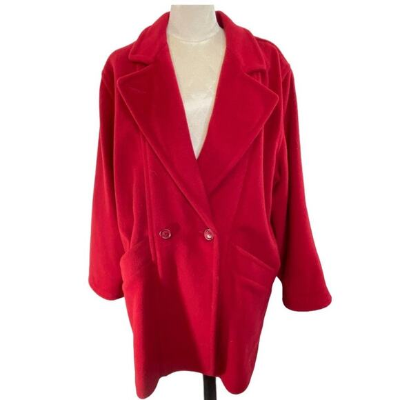Vintage L.L. Bean 90's Wool Blend Red Trench Coat Made in‎ USA - Picture 1 of 4